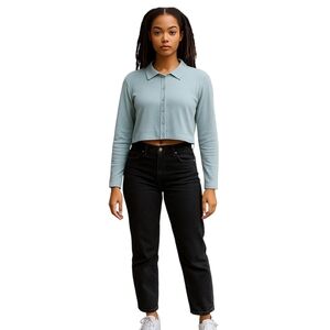 American Eagle Collared Crop Women XL Button Up Long Sleeve BabyBlue